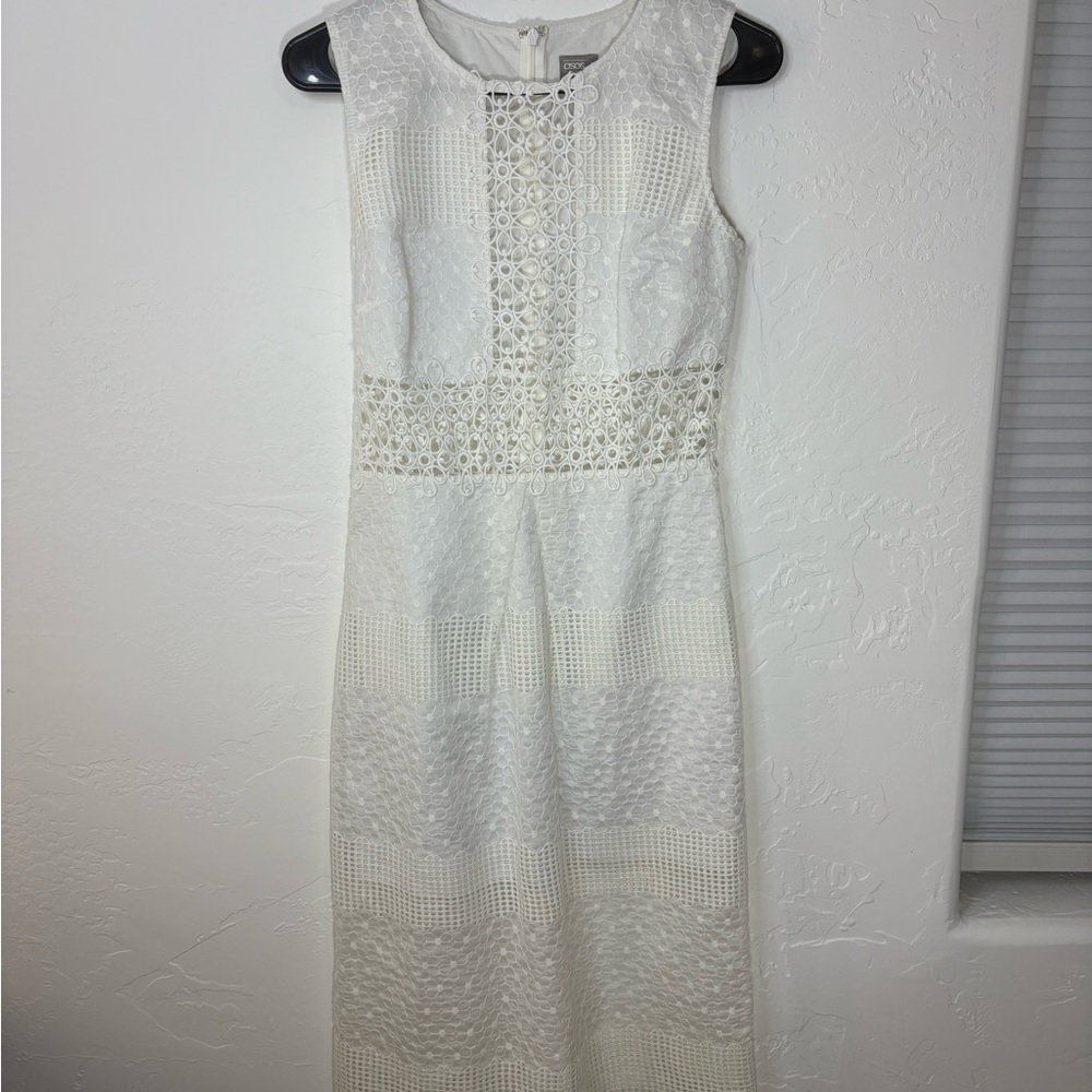 ASOS White Sheath Midi Dress Sleeveless Crew Neck